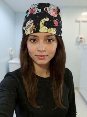 Black Cat Print Scrub Cap - Unbranded